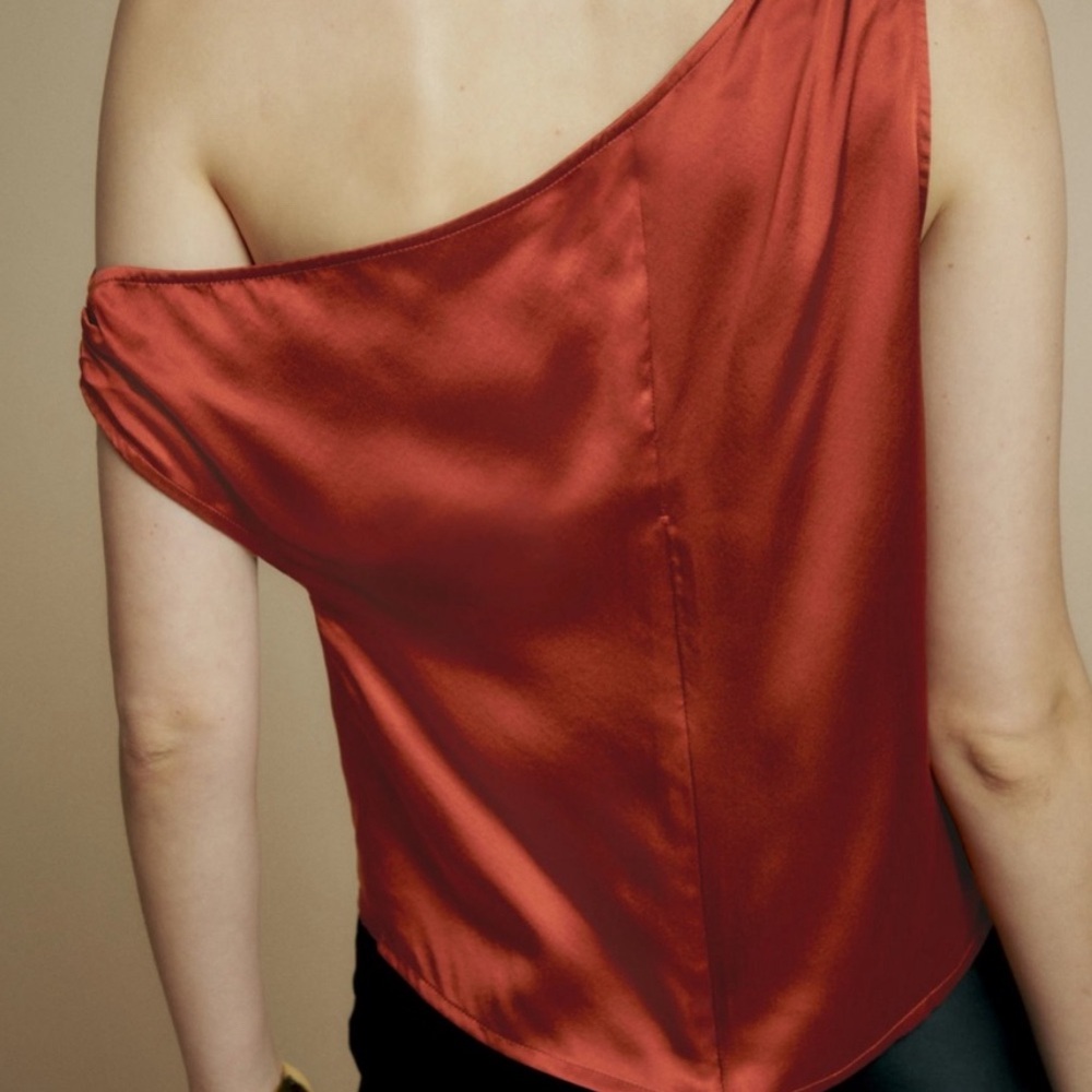 Reformation Annika Silk Blouse Oxide Red - Picture 2 of 7